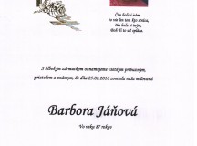 Smútočné oznámenie Barbora Jáňová