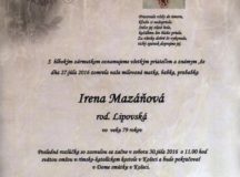 Smútočné oznámenie Irena Mazáňová