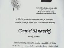 Smútočné oznámenie Daniel Jánovský