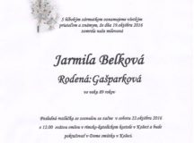 Smútočné oznámenie Jarmila Belková