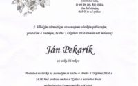 Smútočné oznámenie Ján Pekarík