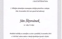 Smútočné oznámenie Ján Škrovánek
