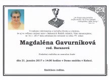 Smútočné oznámenie Magdaléna Gavurníková