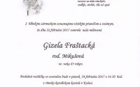 Smútočné oznámenie Gizela Fraštacká