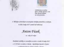 Smútočné oznámenie Anton Fúsek
