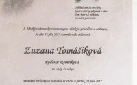 Smútočné oznámenie Zuzana Tomášiková