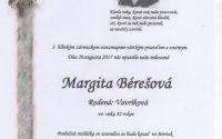 Smútočné oznámenie Margita Bérešová