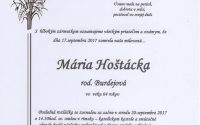 Smútočné oznámenie Mária Hoštácka