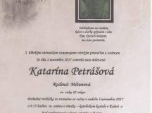Smútočné oznámenie Katarína Petrášová