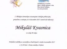Smútočné oznámenie Mikuláš Kvasnica