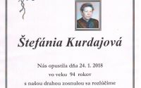 Smútočné oznámenie Štefánia Kurdajová