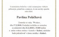 Smútočné oznámenie Pavlína Poláčková