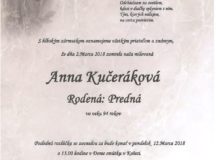 Smútočné oznámenie Anna Kučeráková