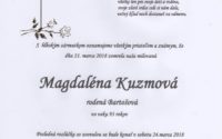 Smútočné oznámenie Magdaléna Kuzmová