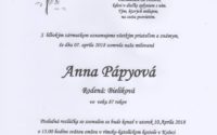 Smútočné oznámenie Anna Pápyová