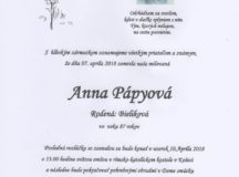 Smútočné oznámenie Anna Pápyová
