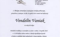 Smútočné oznámenie Vendelín Vaniak