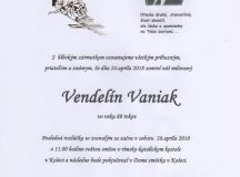 Smútočné oznámenie Vendelín Vaniak