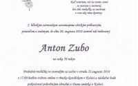 Smútočné oznámenie Anton Zubo