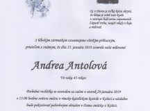 Smútočné oznámenie Andrea Antolová