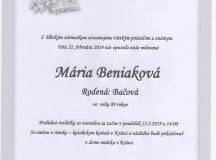 Smútočné oznámenie Mária Beniaková