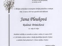 Smútočné oznámenie Jana Pleuková