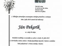 Smútočné oznámenie – Ján Pekarík