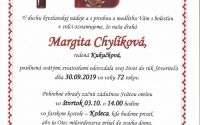 Smútočné oznámenie – Margita Chylíková, rod. Kukučková