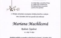 Smútočné oznámenie – Mariana Machlicová, rod. Čepelová