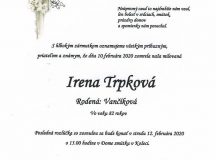 Smútočné oznámenie – Irena Trpková, rod. Vančíková